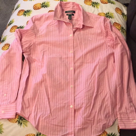 Pink and white vertical striped button down - Picture 1 of 3